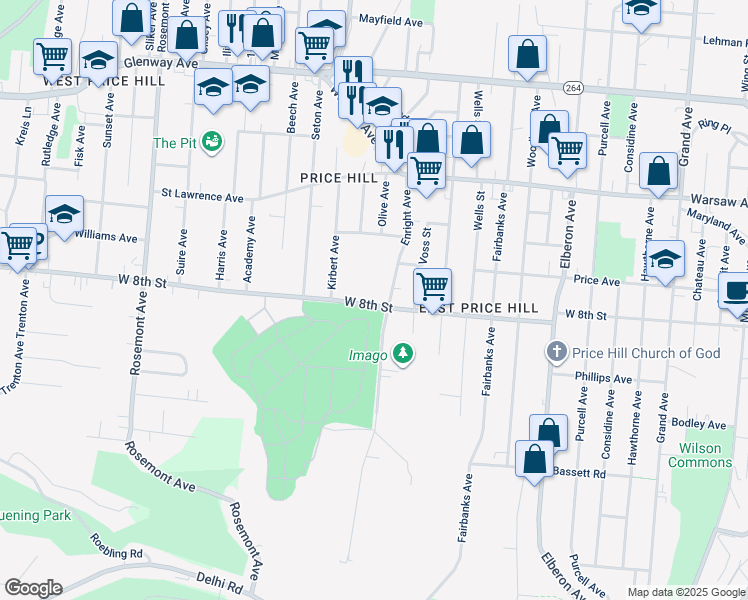 map of restaurants, bars, coffee shops, grocery stores, and more near 3700 West 8th Street in Cincinnati