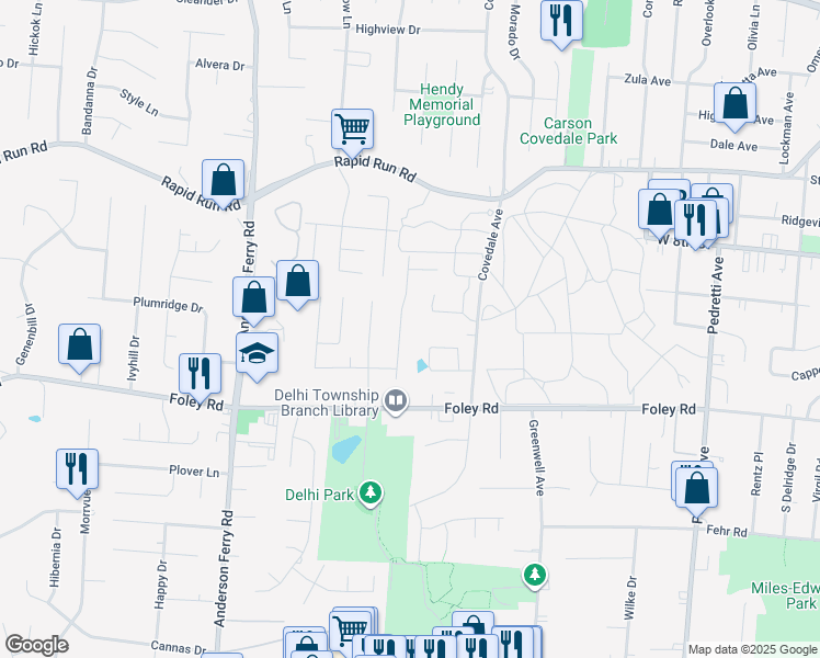 map of restaurants, bars, coffee shops, grocery stores, and more near 704 Heavenly Lane in Cincinnati