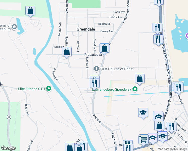 map of restaurants, bars, coffee shops, grocery stores, and more near 408 Sheldon Street in Greendale