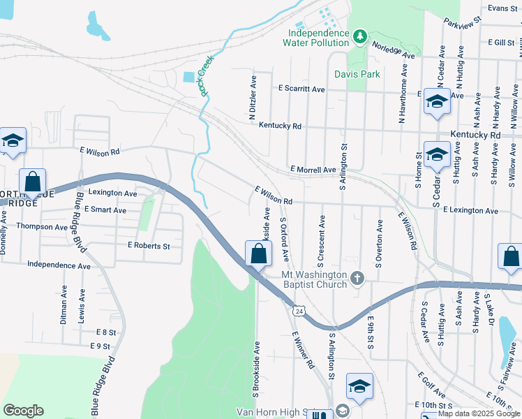 map of restaurants, bars, coffee shops, grocery stores, and more near 508 South Brookside Avenue in Independence