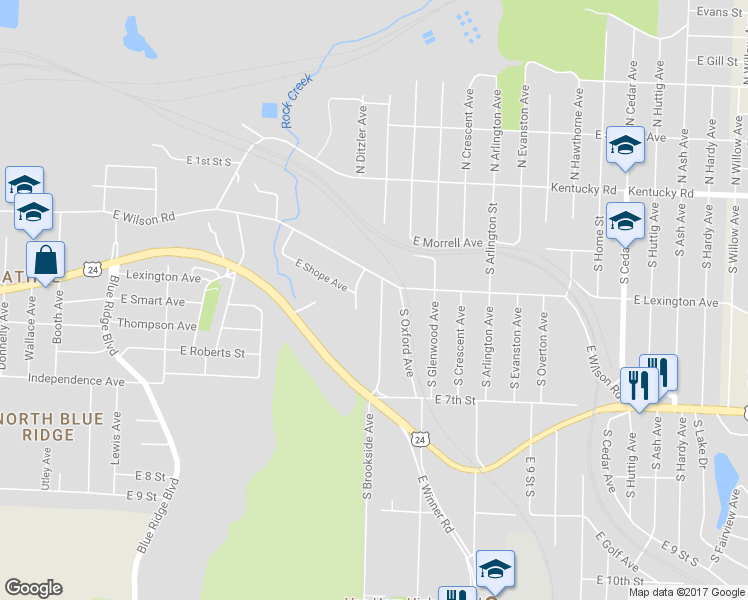 map of restaurants, bars, coffee shops, grocery stores, and more near 508 South Brookside Avenue in Independence