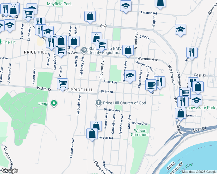 map of restaurants, bars, coffee shops, grocery stores, and more near 816 Purcell Avenue in Cincinnati