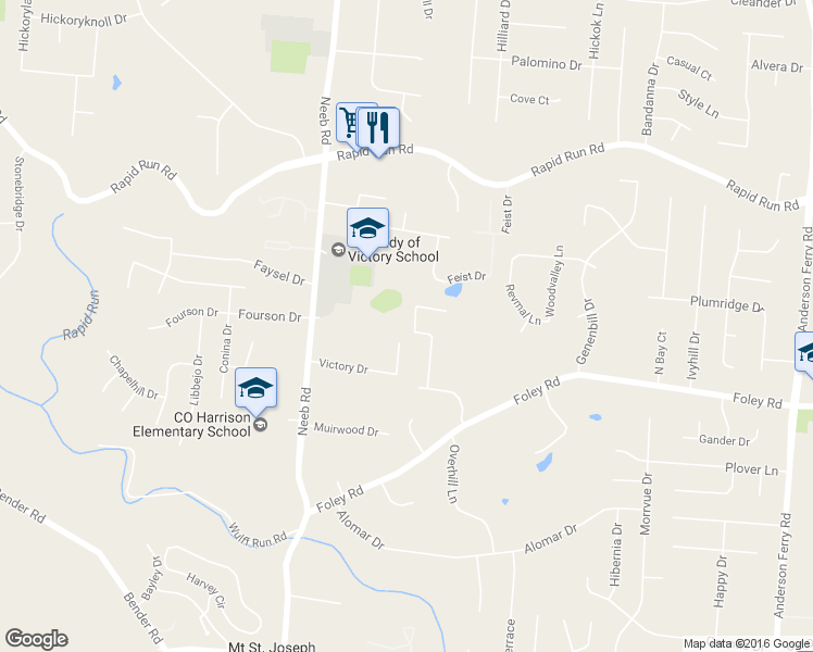 map of restaurants, bars, coffee shops, grocery stores, and more near 5484 Gwendolyn Ridge in Cincinnati