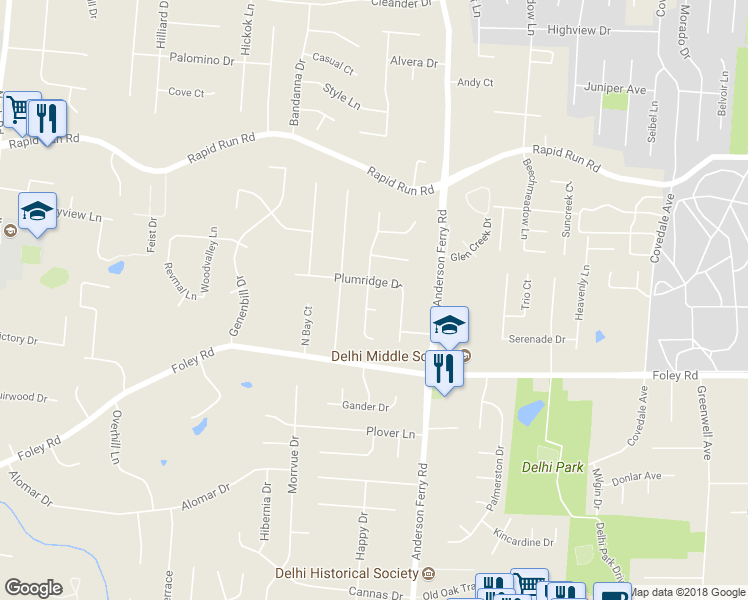 map of restaurants, bars, coffee shops, grocery stores, and more near 714 Woodyhill Drive in Cincinnati