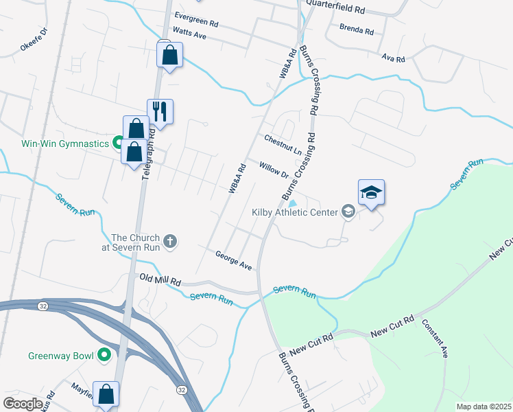 map of restaurants, bars, coffee shops, grocery stores, and more near 108 Edelton Avenue in Severn
