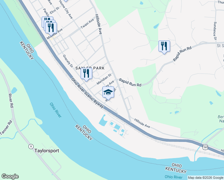 map of restaurants, bars, coffee shops, grocery stores, and more near 143 Whipple Street in Cincinnati