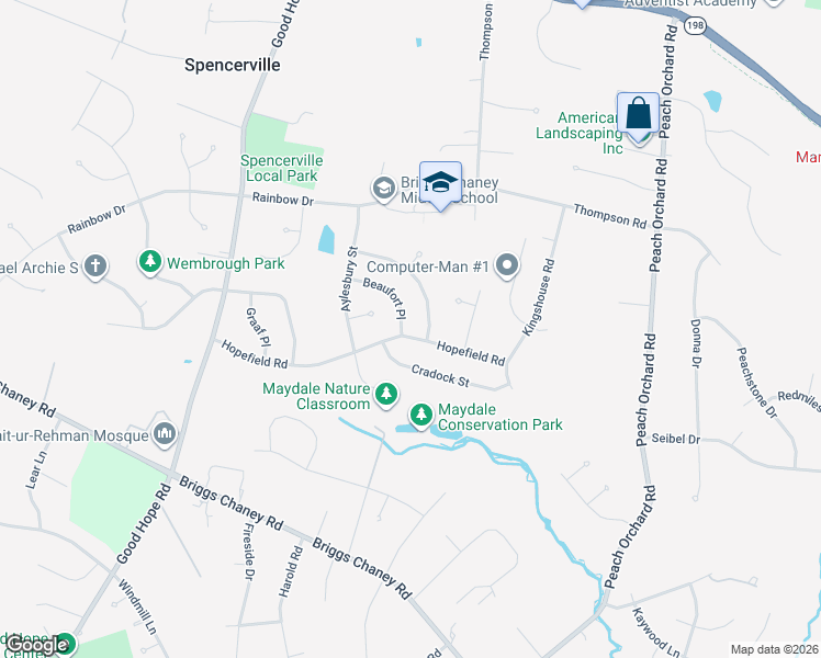 map of restaurants, bars, coffee shops, grocery stores, and more near 15301 Beaufort Place in Silver Spring