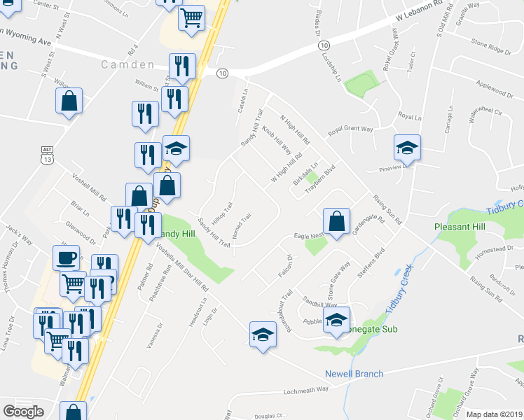 map of restaurants, bars, coffee shops, grocery stores, and more near 128 Nomad Trail in Kent County