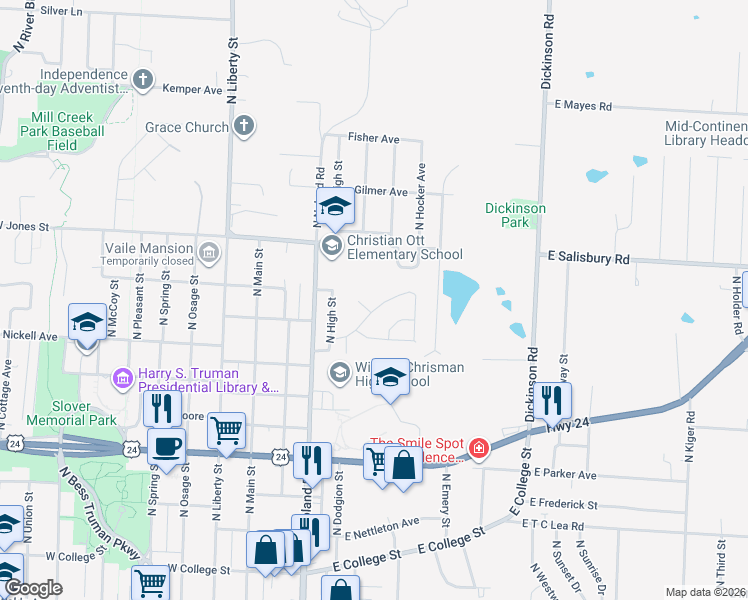 map of restaurants, bars, coffee shops, grocery stores, and more near 324 East 3 Drive South in Independence