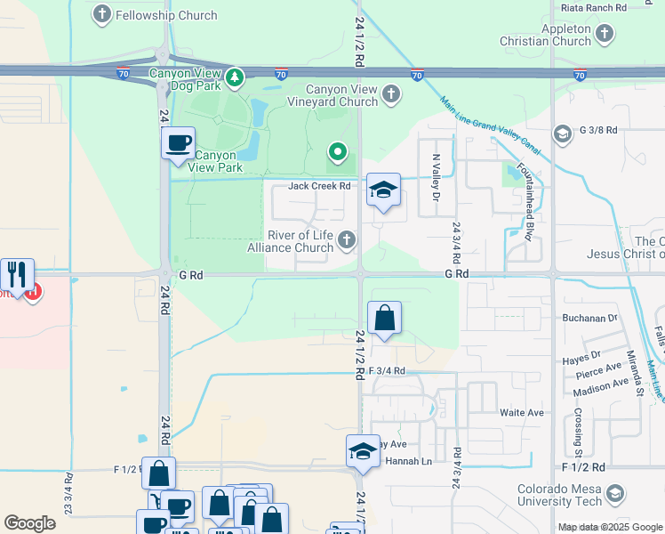 map of restaurants, bars, coffee shops, grocery stores, and more near 2447 Roan Ridge Road in Grand Junction