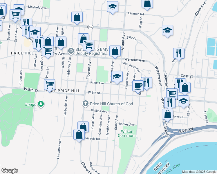 map of restaurants, bars, coffee shops, grocery stores, and more near 817 Hawthorne Avenue in Cincinnati