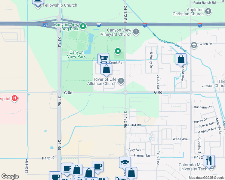 map of restaurants, bars, coffee shops, grocery stores, and more near 2447 Roan Ridge Road in Grand Junction