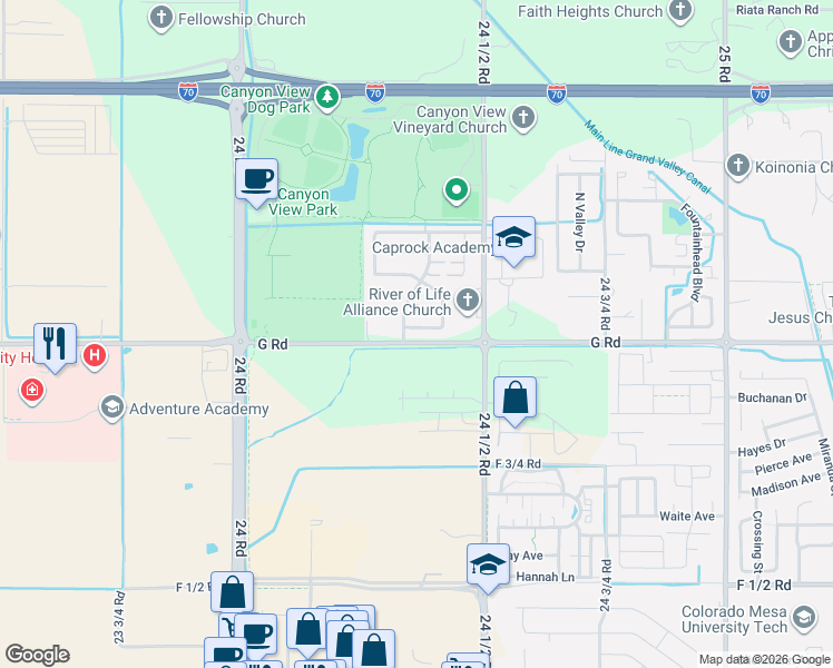 map of restaurants, bars, coffee shops, grocery stores, and more near 2431 Roan Ridge Road in Grand Junction