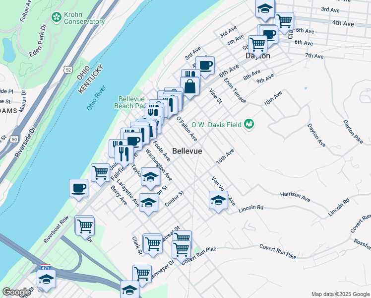 map of restaurants, bars, coffee shops, grocery stores, and more near in Bellevue