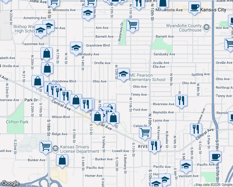 map of restaurants, bars, coffee shops, grocery stores, and more near 1137 Tenny Avenue in Kansas City