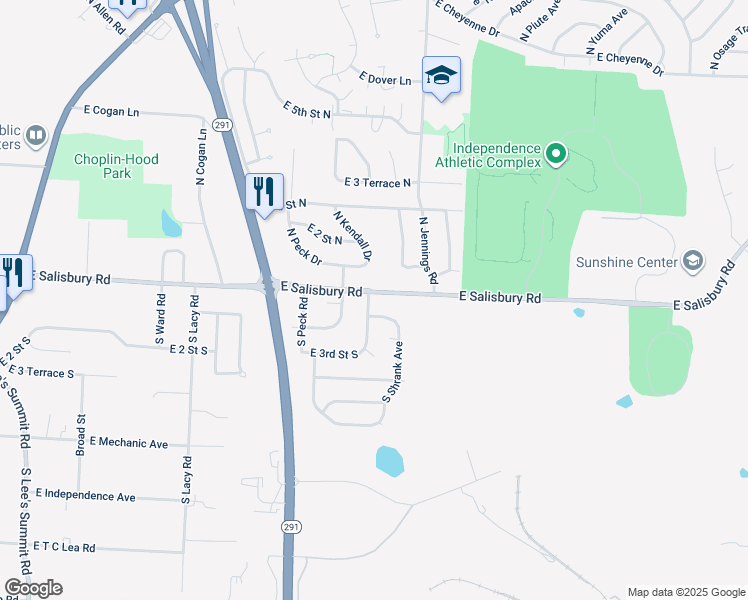 map of restaurants, bars, coffee shops, grocery stores, and more near 101 South Downey Avenue in Independence