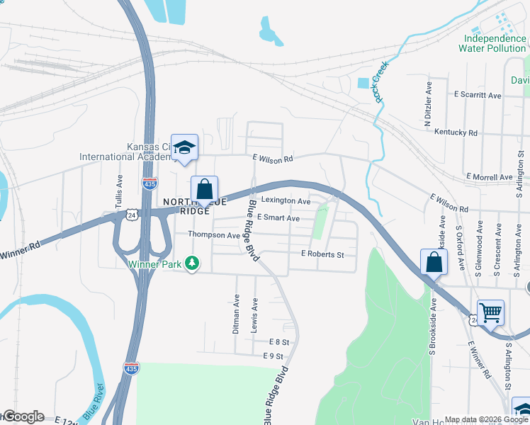 map of restaurants, bars, coffee shops, grocery stores, and more near 8710 East Smart Avenue in Independence