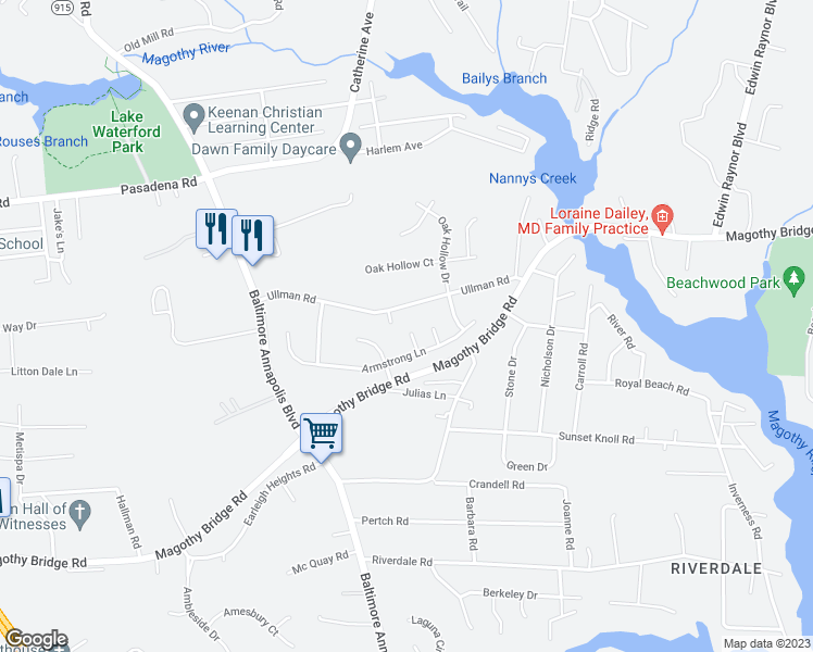 map of restaurants, bars, coffee shops, grocery stores, and more near 236 Armstrong Lane in Pasadena