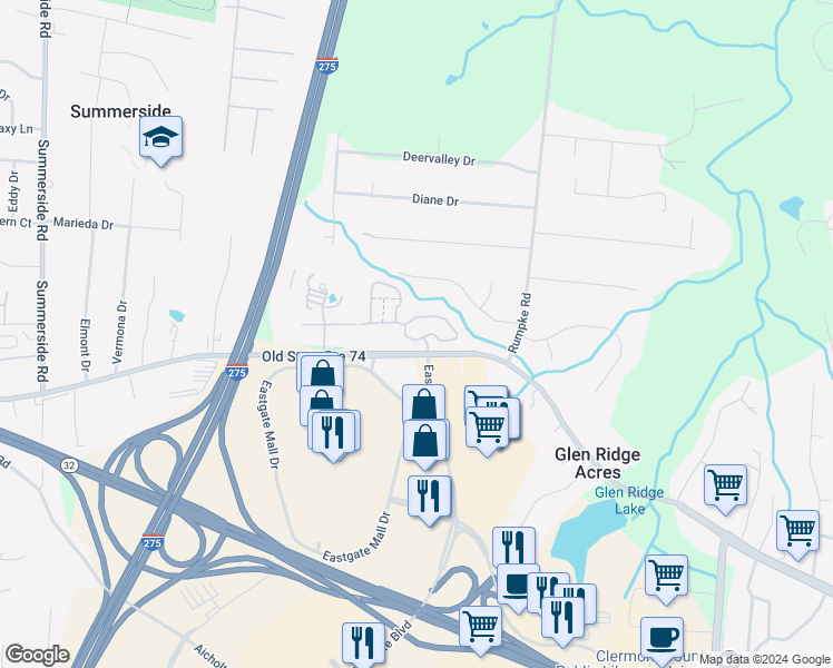 map of restaurants, bars, coffee shops, grocery stores, and more near 857 Deerfield Boulevard in Cincinnati