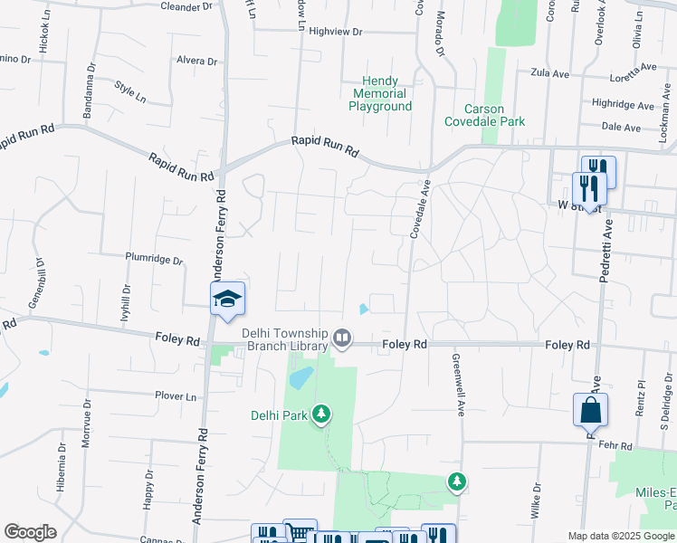 map of restaurants, bars, coffee shops, grocery stores, and more near 704 Heavenly Lane in Cincinnati