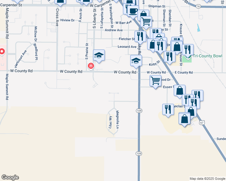 map of restaurants, bars, coffee shops, grocery stores, and more near 1240 Brookshire Place in Jerseyville