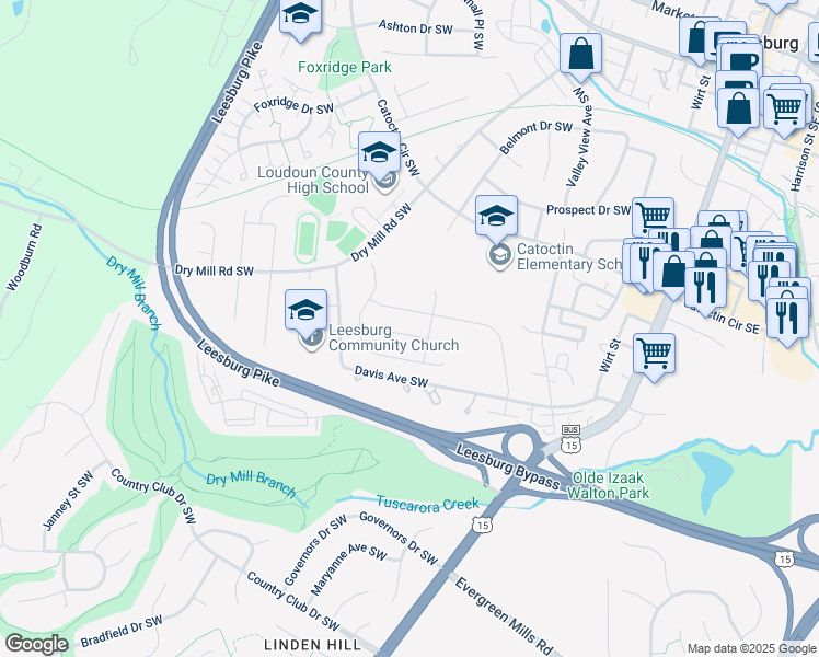 map of restaurants, bars, coffee shops, grocery stores, and more near 816 Banker Drive in Leesburg