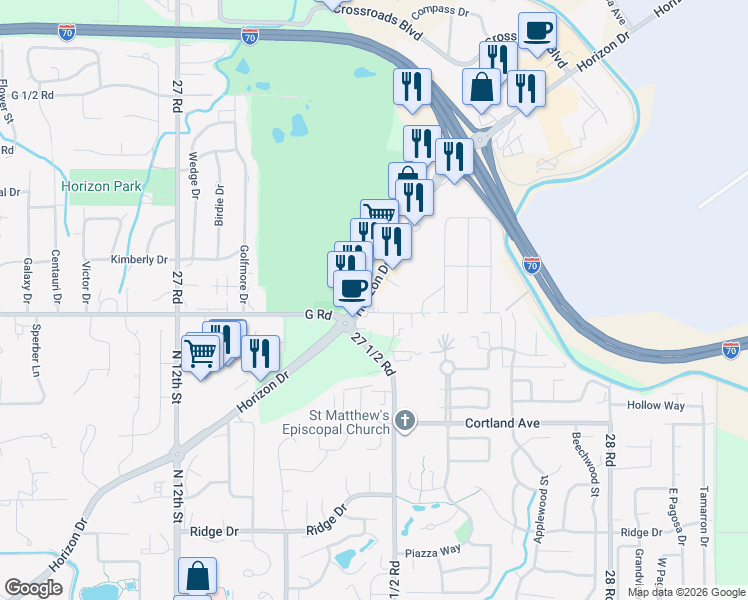 map of restaurants, bars, coffee shops, grocery stores, and more near 683 Horizon Drive in Grand Junction