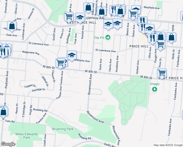 map of restaurants, bars, coffee shops, grocery stores, and more near in Cincinnati