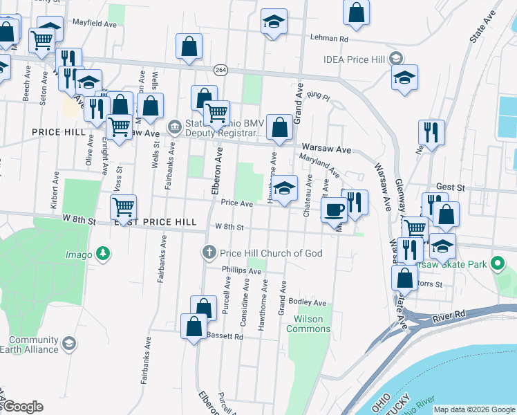 map of restaurants, bars, coffee shops, grocery stores, and more near 3111 Price Avenue in Cincinnati