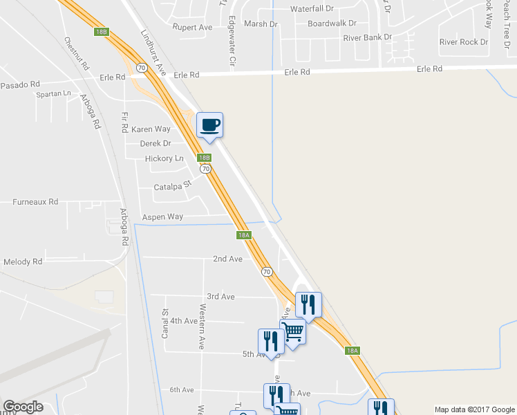 map of restaurants, bars, coffee shops, grocery stores, and more near 5264 Lindhurst Avenue in Marysville