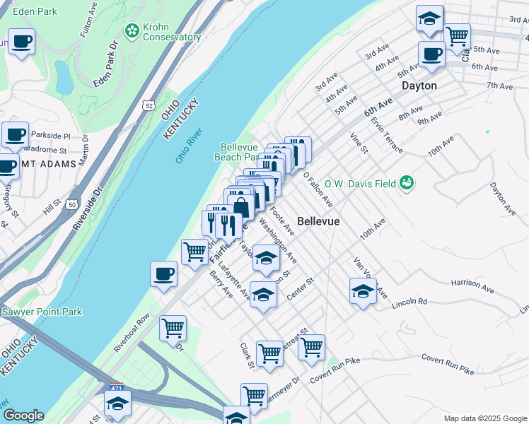 map of restaurants, bars, coffee shops, grocery stores, and more near 226 Foote Avenue in Bellevue