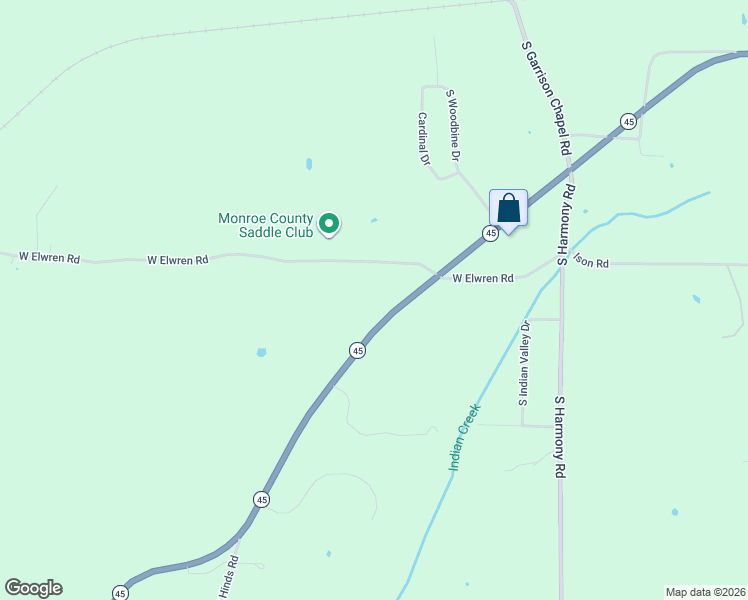 map of restaurants, bars, coffee shops, grocery stores, and more near 7890 Indiana 45 in Bloomington