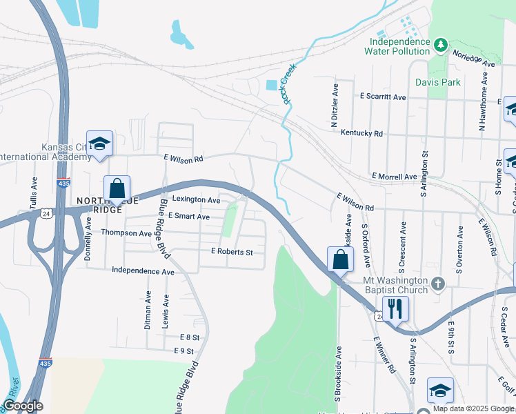 map of restaurants, bars, coffee shops, grocery stores, and more near 8906 East Smart Avenue in Independence