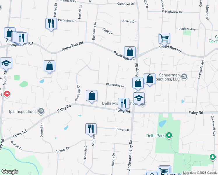 map of restaurants, bars, coffee shops, grocery stores, and more near 700 Ivyhill Drive in Cincinnati