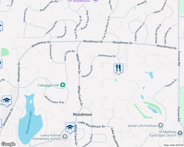 map of restaurants, bars, coffee shops, grocery stores, and more near 18971 Shadowood Drive in Monument