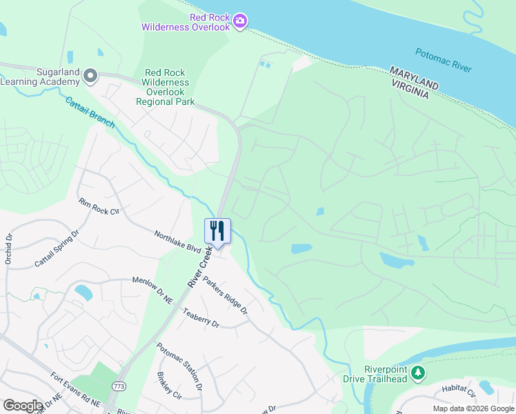 map of restaurants, bars, coffee shops, grocery stores, and more near 18348 Mid Ocean Place in Leesburg