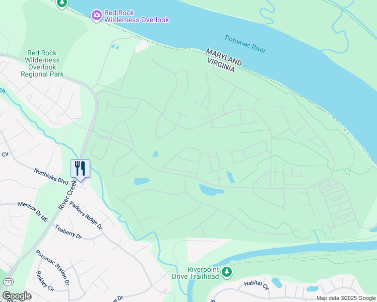 map of restaurants, bars, coffee shops, grocery stores, and more near 18441 Lanier Island Square in Leesburg