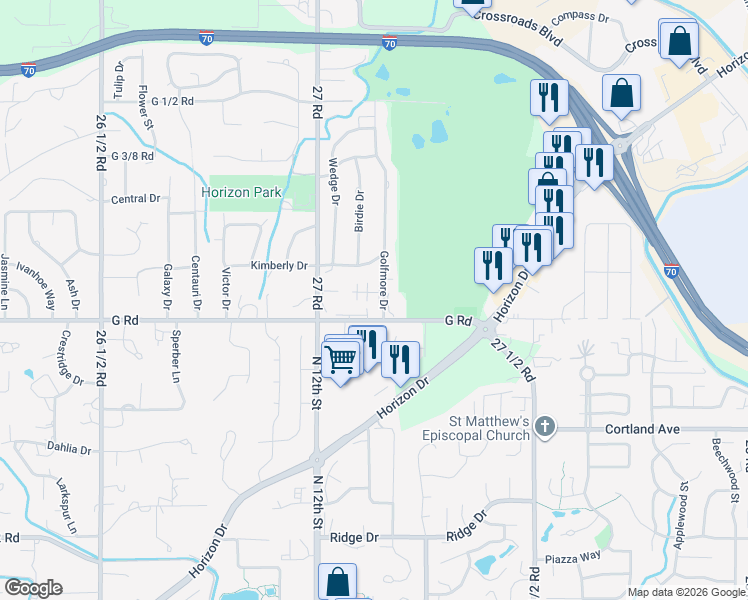 map of restaurants, bars, coffee shops, grocery stores, and more near 2692-2700 G Road in Grand Junction