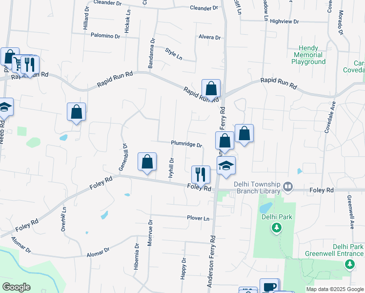map of restaurants, bars, coffee shops, grocery stores, and more near 714 Woodyhill Drive in Cincinnati