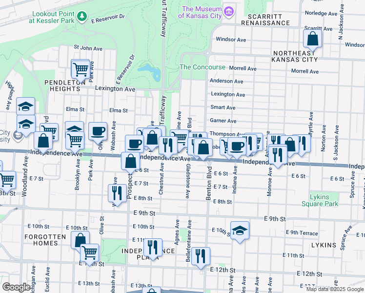 map of restaurants, bars, coffee shops, grocery stores, and more near in Kansas City