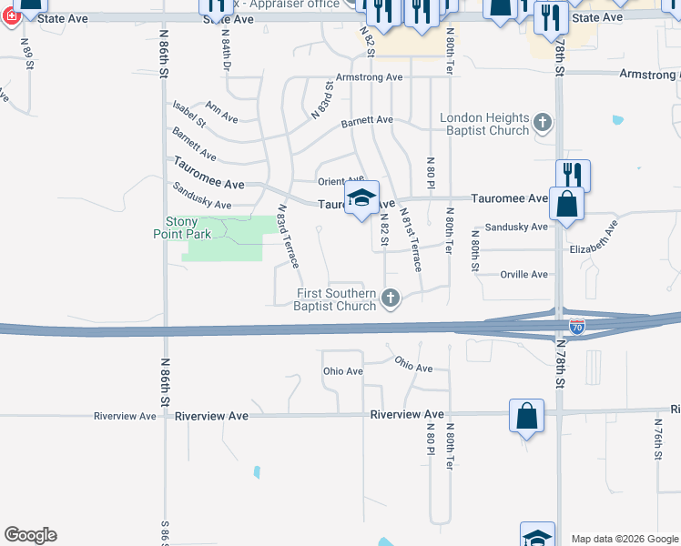 map of restaurants, bars, coffee shops, grocery stores, and more near 432 North 83rd Street in Kansas City