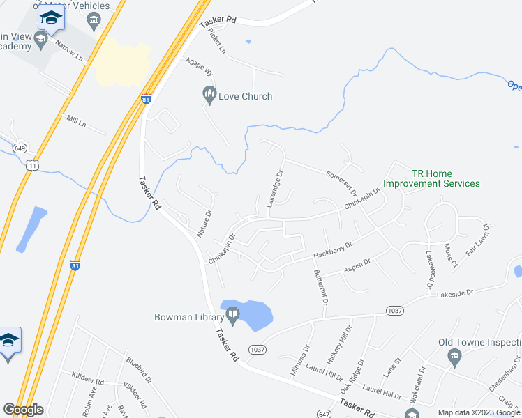 map of restaurants, bars, coffee shops, grocery stores, and more near 111 Timberlake Terrace in Stephens City