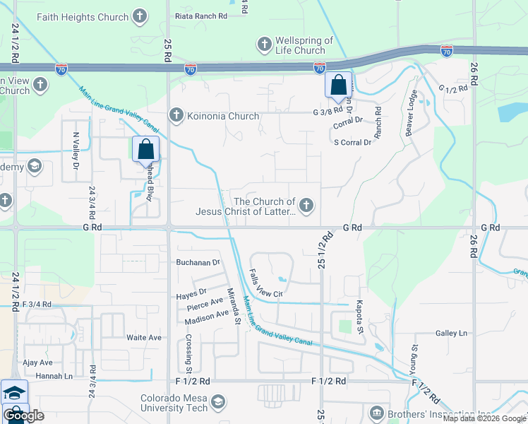 map of restaurants, bars, coffee shops, grocery stores, and more near 2532 G Road in Grand Junction