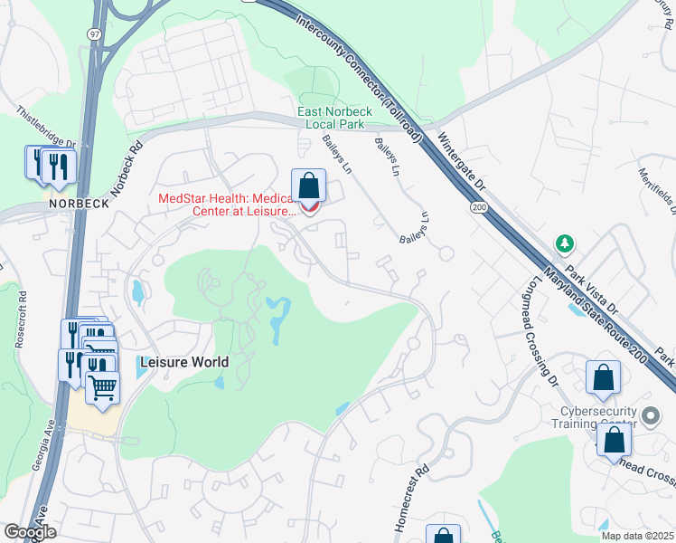 map of restaurants, bars, coffee shops, grocery stores, and more near 15310 Pine Orchard Drive in Silver Spring