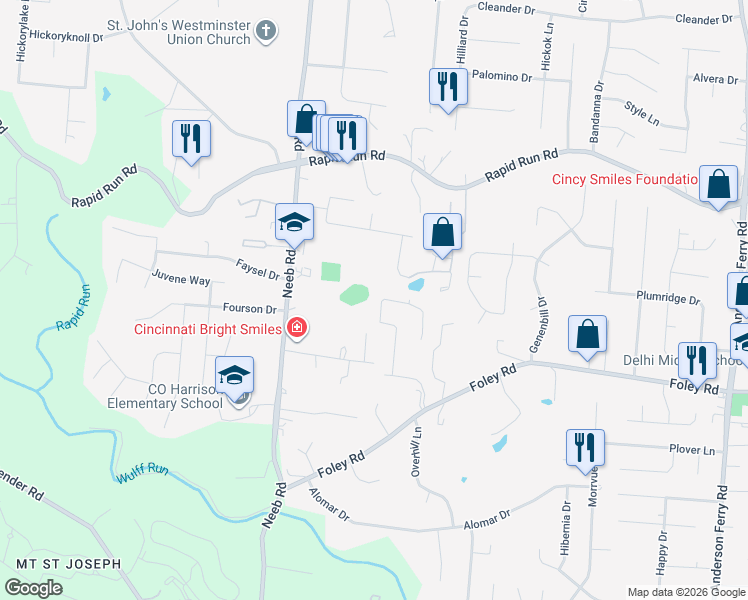 map of restaurants, bars, coffee shops, grocery stores, and more near 5484 Gwendolyn Ridge in Cincinnati