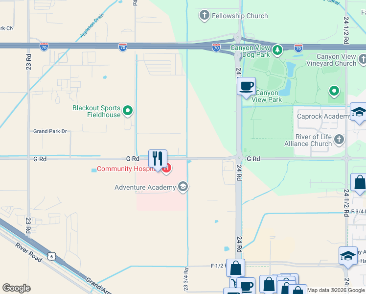 map of restaurants, bars, coffee shops, grocery stores, and more near 11 G Road in Grand Junction