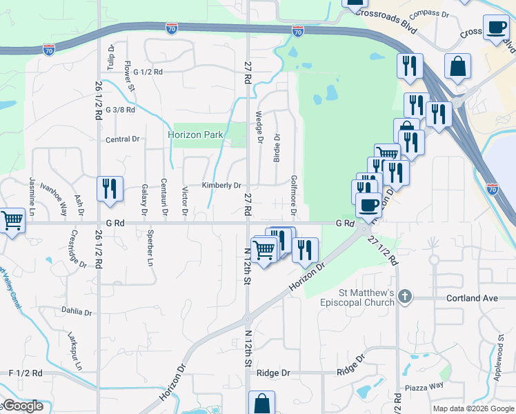 map of restaurants, bars, coffee shops, grocery stores, and more near 2699-2709 G Road in Grand Junction