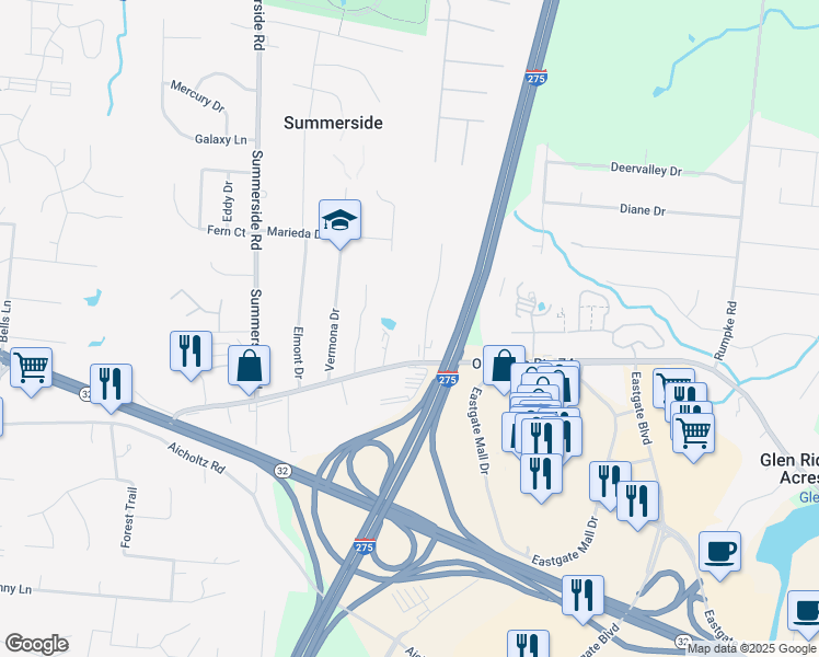 map of restaurants, bars, coffee shops, grocery stores, and more near 708 Cincinnati-Batavia Pike in Cincinnati