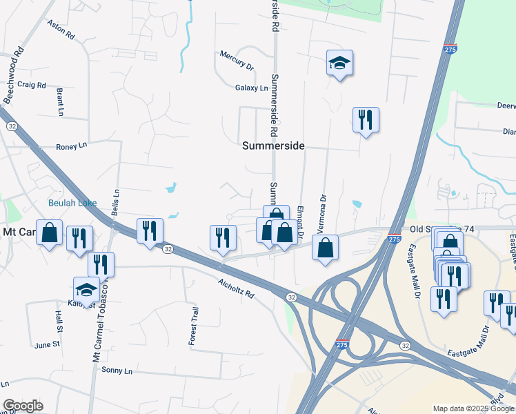 map of restaurants, bars, coffee shops, grocery stores, and more near 4563 Summerside Road in Cincinnati