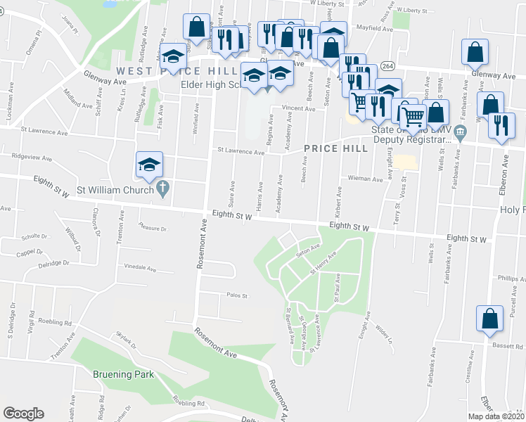 map of restaurants, bars, coffee shops, grocery stores, and more near in Cincinnati